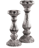 Silver Mercury Glass Pillar Holders Set