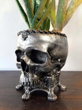 Human Skull Planter Pewter